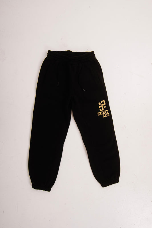 Streetwear black two-piece set with yellow accents